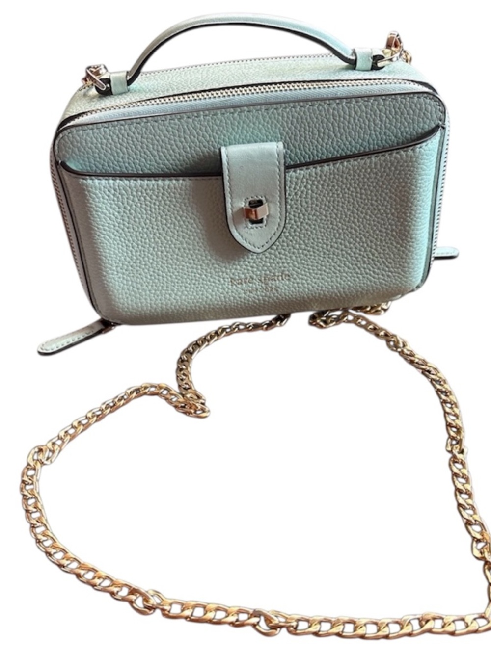 Pebbled Leather Top-Handle Crossbody Bag in Light Mint Double Zip!